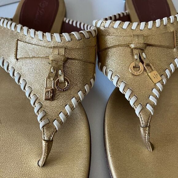 Loro Piana Sandals Leather Metallic Jovis Thong Flip Flop Sandals Gold Size 37.5 - Picture 4 of 8
